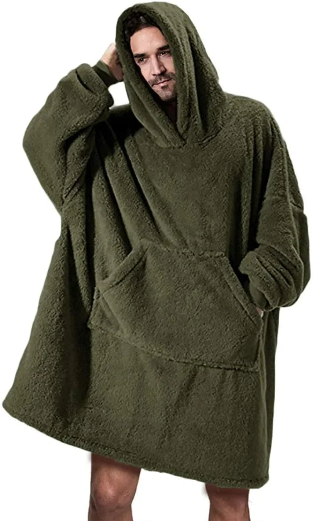 Oversized Flannel Blanket Hoodie with Long Sleeves, Unisex