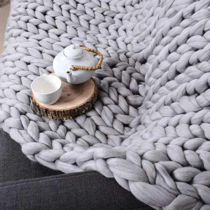 Plushley™ Chunky Knit Wool Throw for a Cozy Couch and Bed