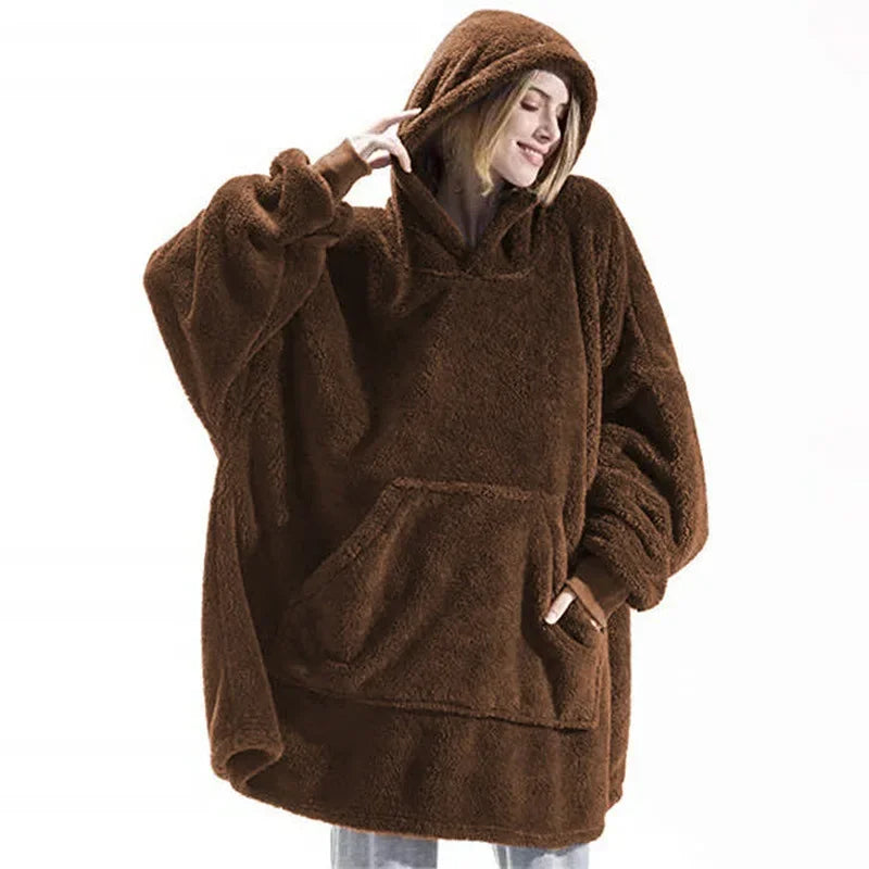 Oversized Flannel Blanket Hoodie with Long Sleeves, Unisex