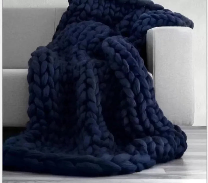 Plushley™ Chunky Knit Wool Throw for a Cozy Couch and Bed