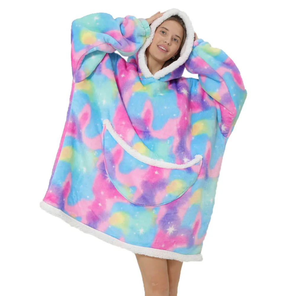 Oversized Fleece Blanket Hoodie with Hood and Big Pockets