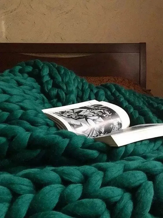 Plushley™ Chunky Knit Wool Throw for a Cozy Couch and Bed