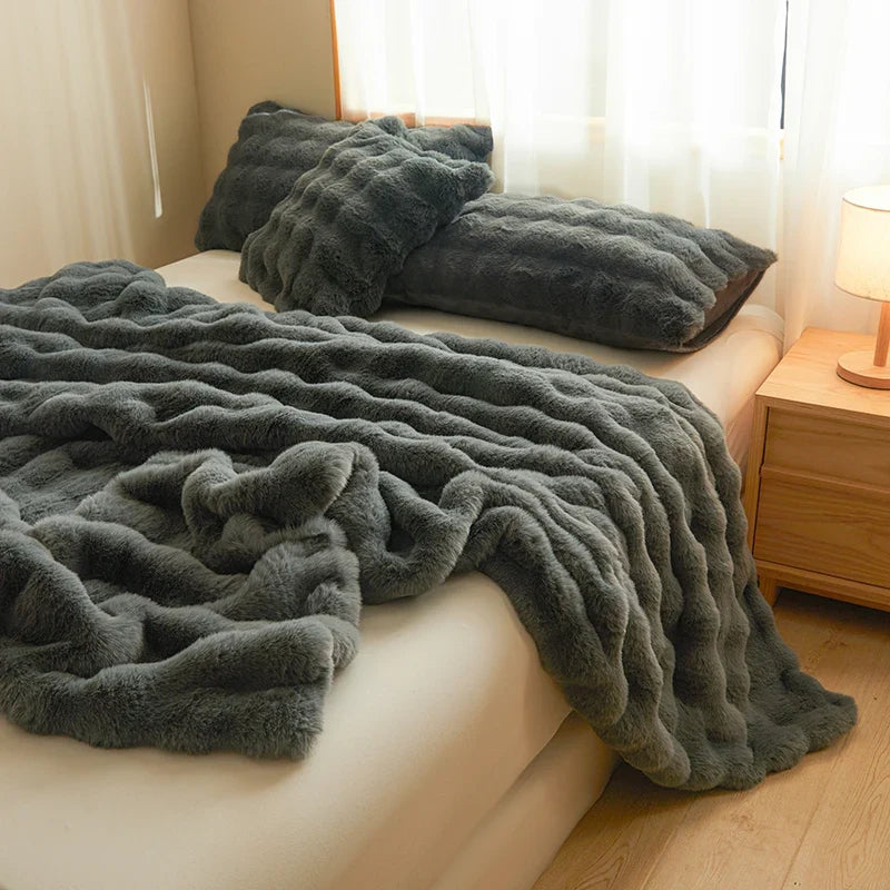 Ultra-Soft Faux Fur Blanket, Thick and Velvety for Cold Days