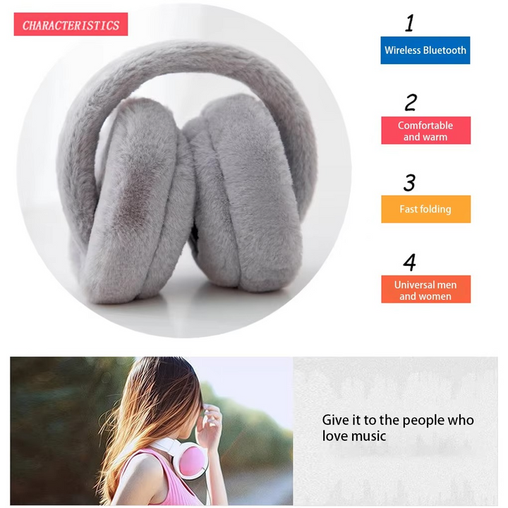 Wireless Plush Earmuff Headphones with Bluetooth 5.2