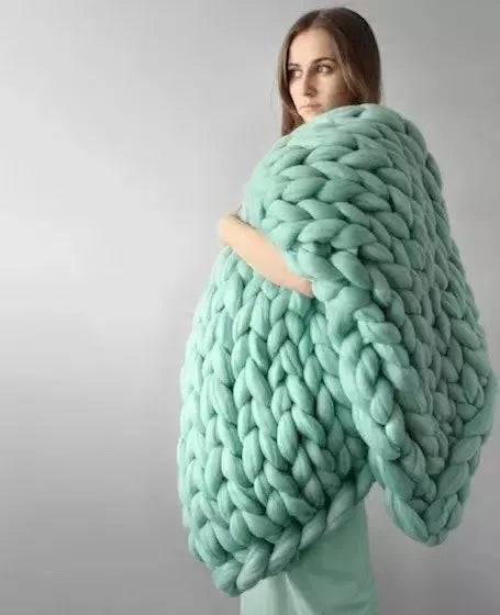 Plushley™ Chunky Knit Wool Throw for a Cozy Couch and Bed