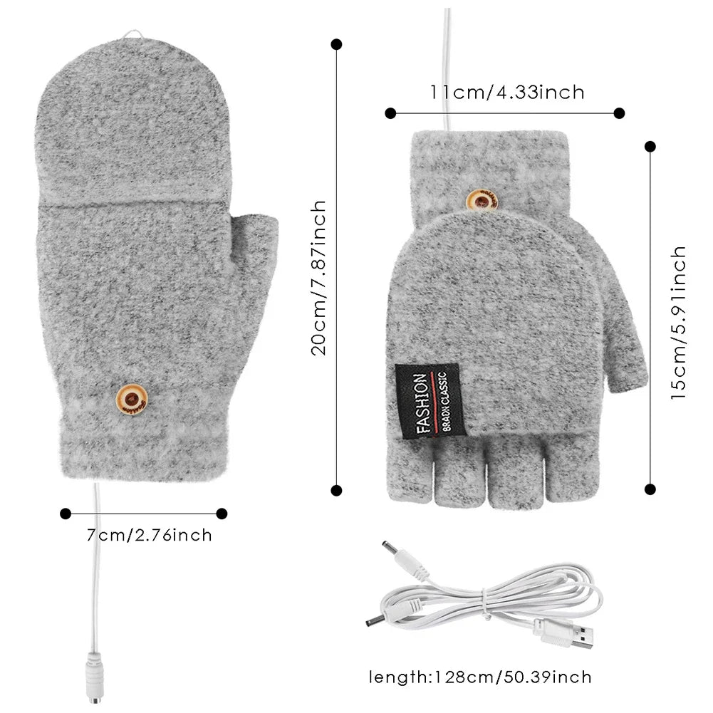 Plushley™ USB Rechargeable Heated Knit Gloves with 3 Heat Settings