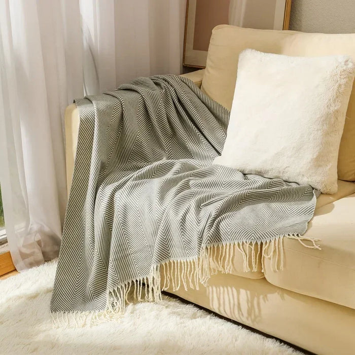 Plushley™ Striped Cotton Couch Throw with Fringe, Light for All Seasons