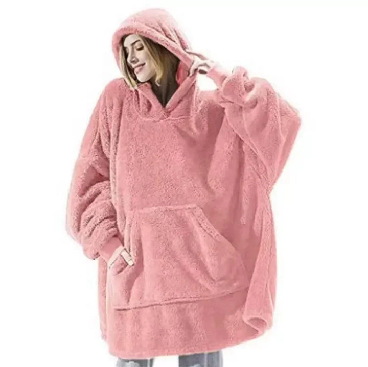 Oversized Flannel Blanket Hoodie with Long Sleeves, Unisex