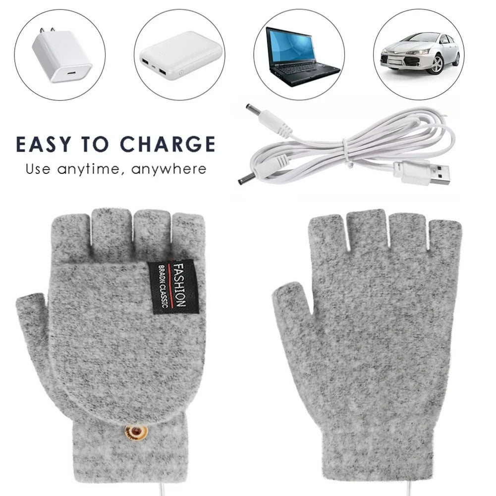 Plushley™ USB Rechargeable Heated Knit Gloves with 3 Heat Settings