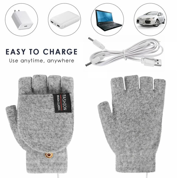 Plushley™ USB Rechargeable Heated Knit Gloves with 3 Heat Settings
