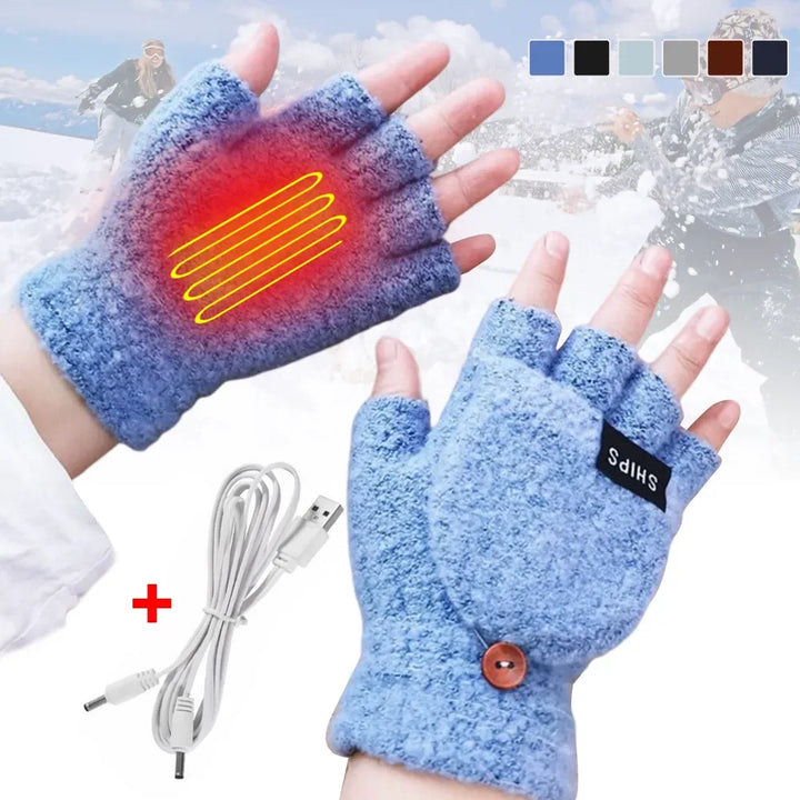 Plushley™ USB Rechargeable Heated Knit Gloves with 3 Heat Settings
