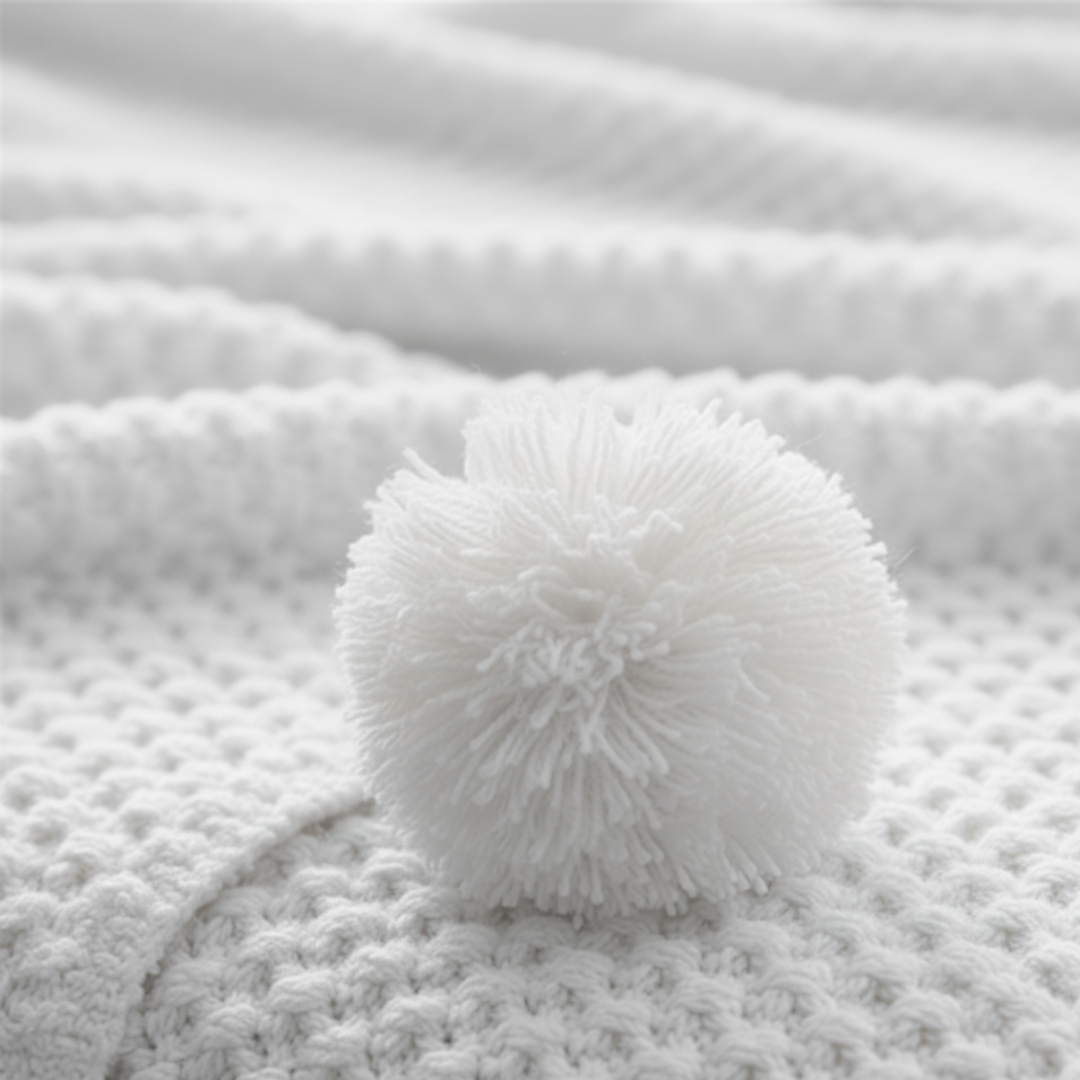 Plushley™ Scandinavian Waffle Knit Throw Blanket With Pom Pom Tassels