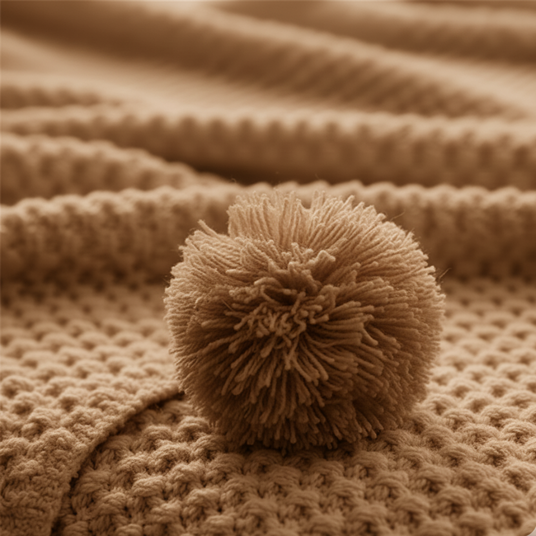 Plushley™ Scandinavian Waffle Knit Throw Blanket With Pom Pom Tassels