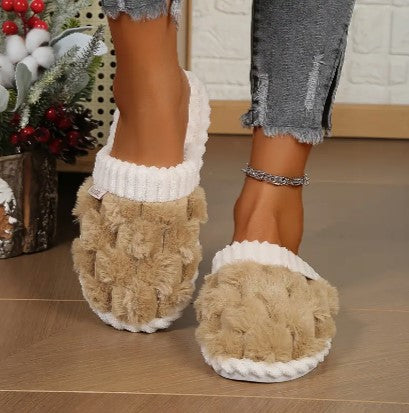 Fluffy Lined Slip-On Slippers with Cushioned Insole