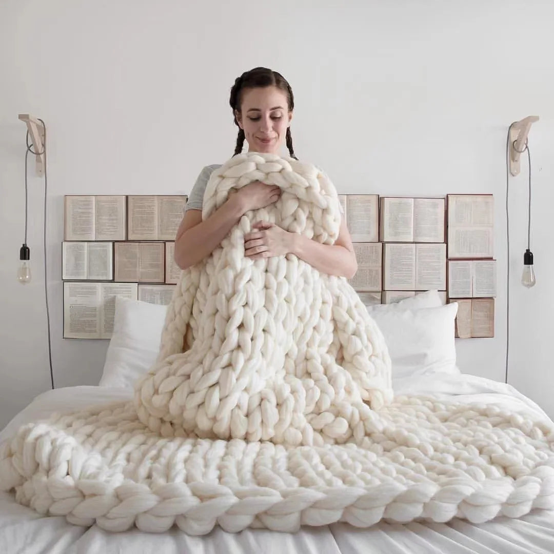 Plushley™ Chunky Knit Wool Throw for a Cozy Couch and Bed