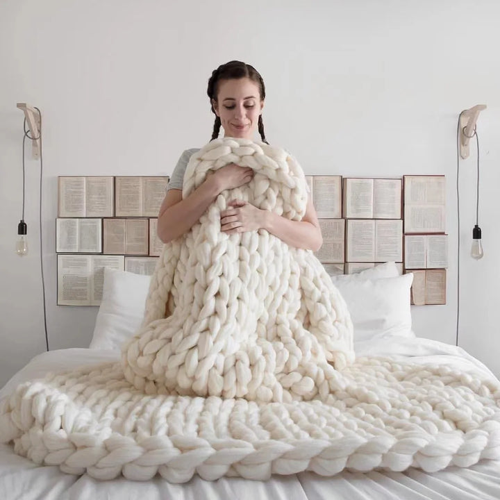 Plushley™ Chunky Knit Wool Throw for a Cozy Couch and Bed