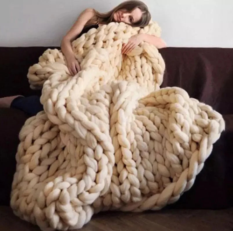 Plushley™ Chunky Knit Wool Throw for a Cozy Couch and Bed