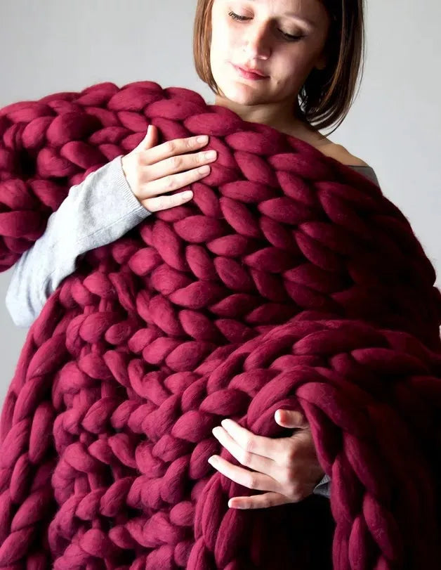Plushley™ Chunky Knit Wool Throw for a Cozy Couch and Bed