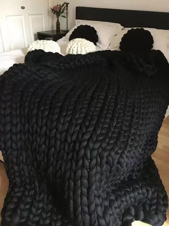 Plushley™ Chunky Knit Wool Throw for a Cozy Couch and Bed