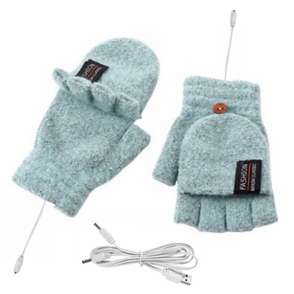 Plushley™ USB Rechargeable Heated Knit Gloves with 3 Heat Settings