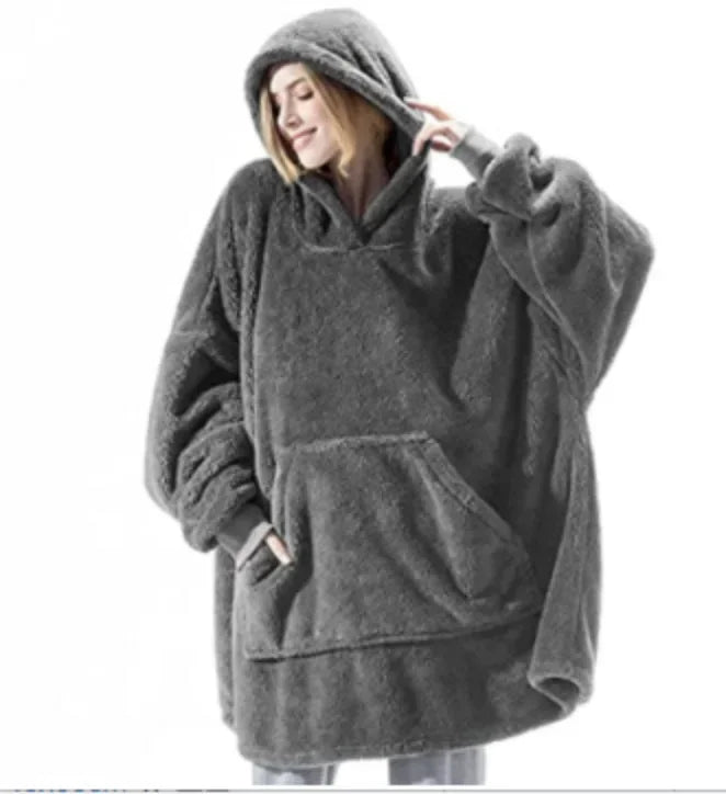 Oversized Flannel Blanket Hoodie with Long Sleeves, Unisex