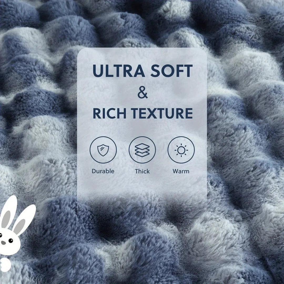 Reversible Faux Rabbit Fur Throw Blanket with Velvet Back