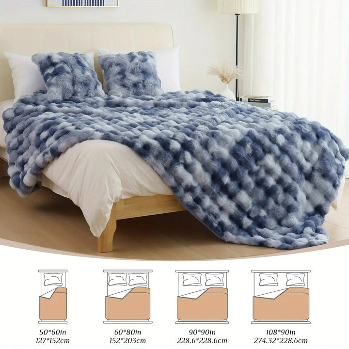 Reversible Faux Rabbit Fur Throw Blanket with Velvet Back