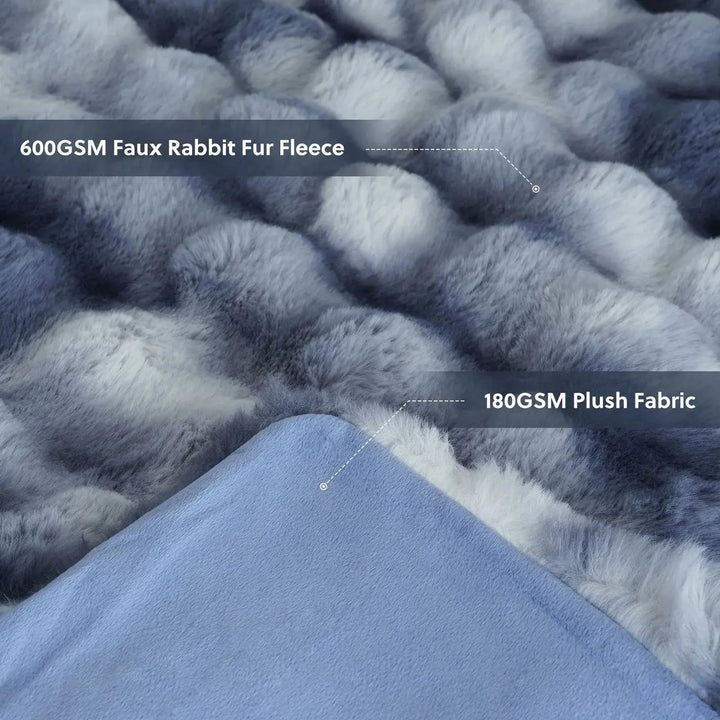 Reversible Faux Rabbit Fur Throw Blanket with Velvet Back