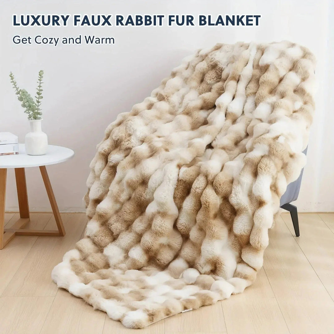 Reversible Faux Rabbit Fur Throw Blanket with Velvet Back