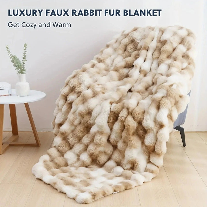 Reversible Faux Rabbit Fur Throw Blanket with Velvet Back