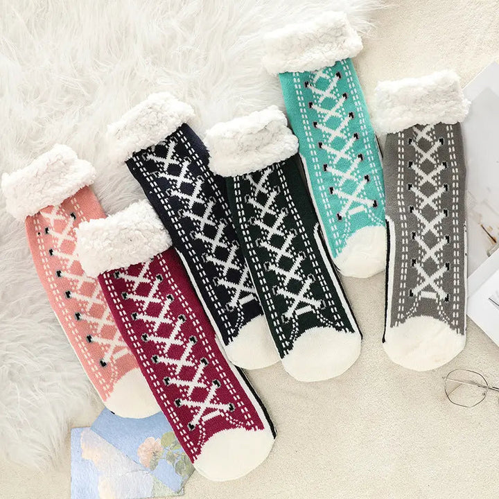 Ultra-Warm Jacquard Knit House Socks with Non-Slip Soles