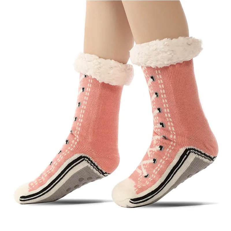 Ultra-Warm Jacquard Knit House Socks with Non-Slip Soles
