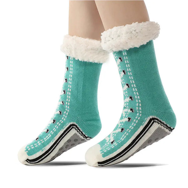 Ultra-Warm Jacquard Knit House Socks with Non-Slip Soles