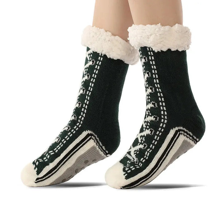 Ultra-Warm Jacquard Knit House Socks with Non-Slip Soles