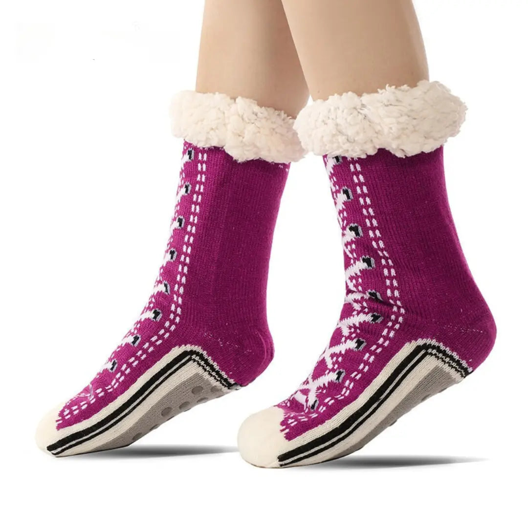 Ultra-Warm Jacquard Knit House Socks with Non-Slip Soles