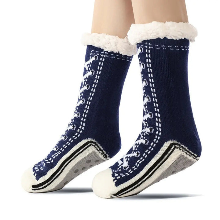 Ultra-Warm Jacquard Knit House Socks with Non-Slip Soles