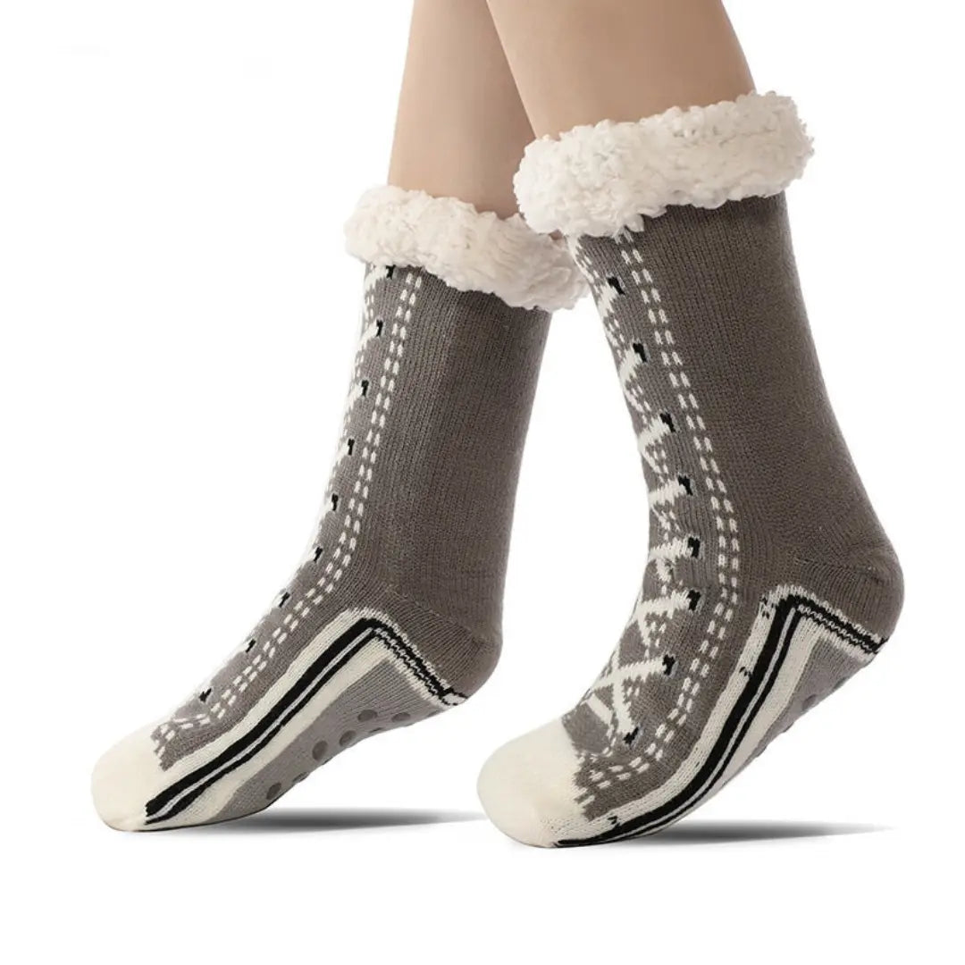 Ultra-Warm Jacquard Knit House Socks with Non-Slip Soles