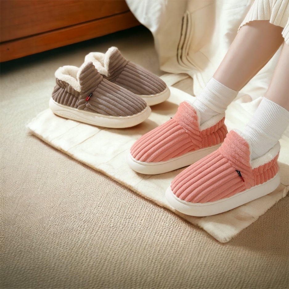 Thick-Sole Fleece Slippers for Men and Women, Non-Slip Grip