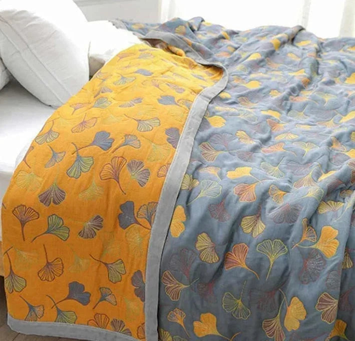 Reversible Throw Blanket With Ginkgo Leaf Pattern