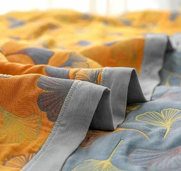 Reversible Throw Blanket With Ginkgo Leaf Pattern