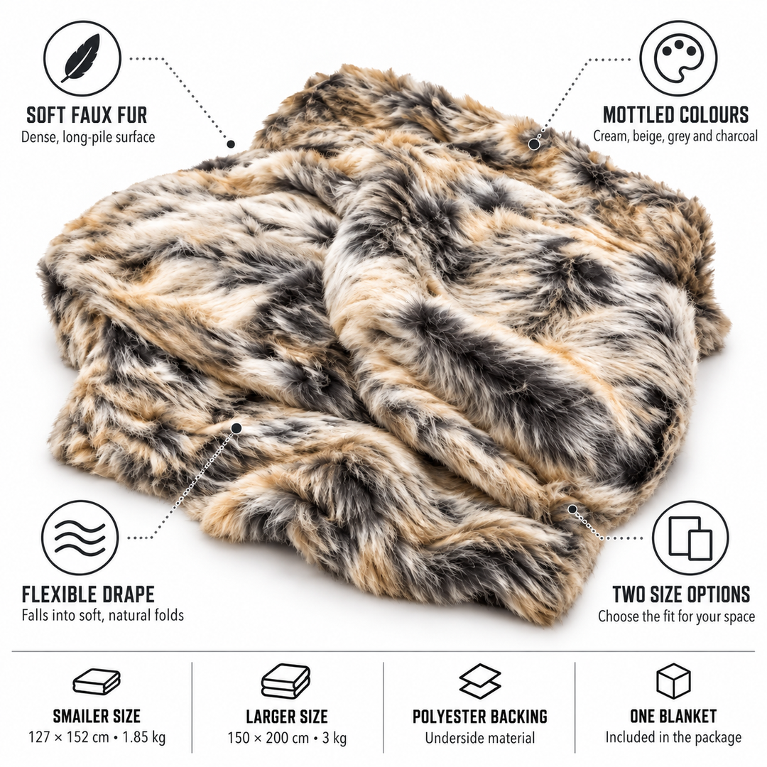 Dense Faux Fur Throw Blanket with Soft Polyester Backing