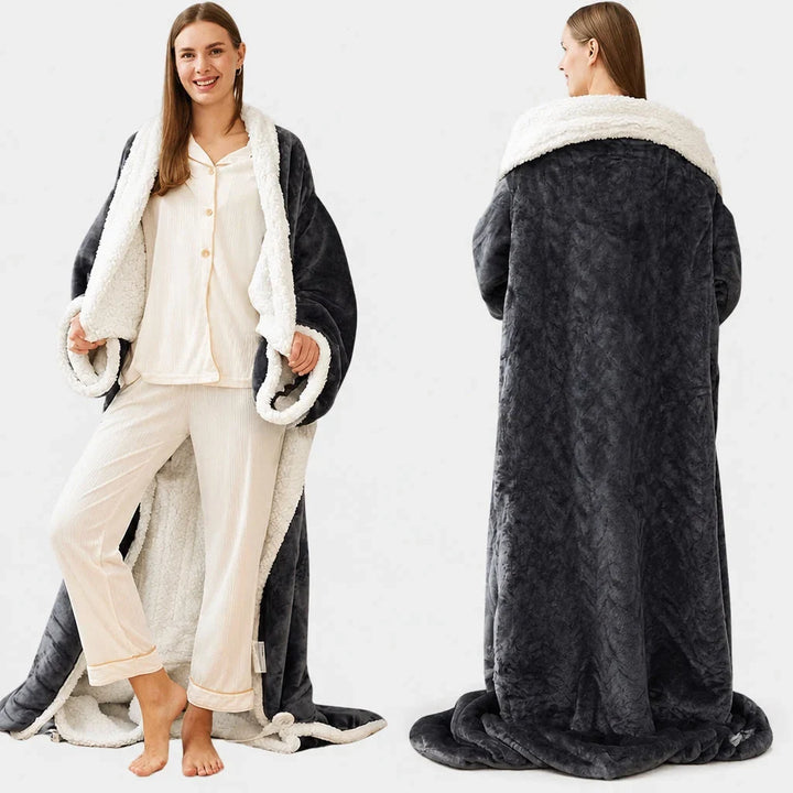 Sherpa Wearable Blanket with Sleeves and a Cozy Foot Pocket