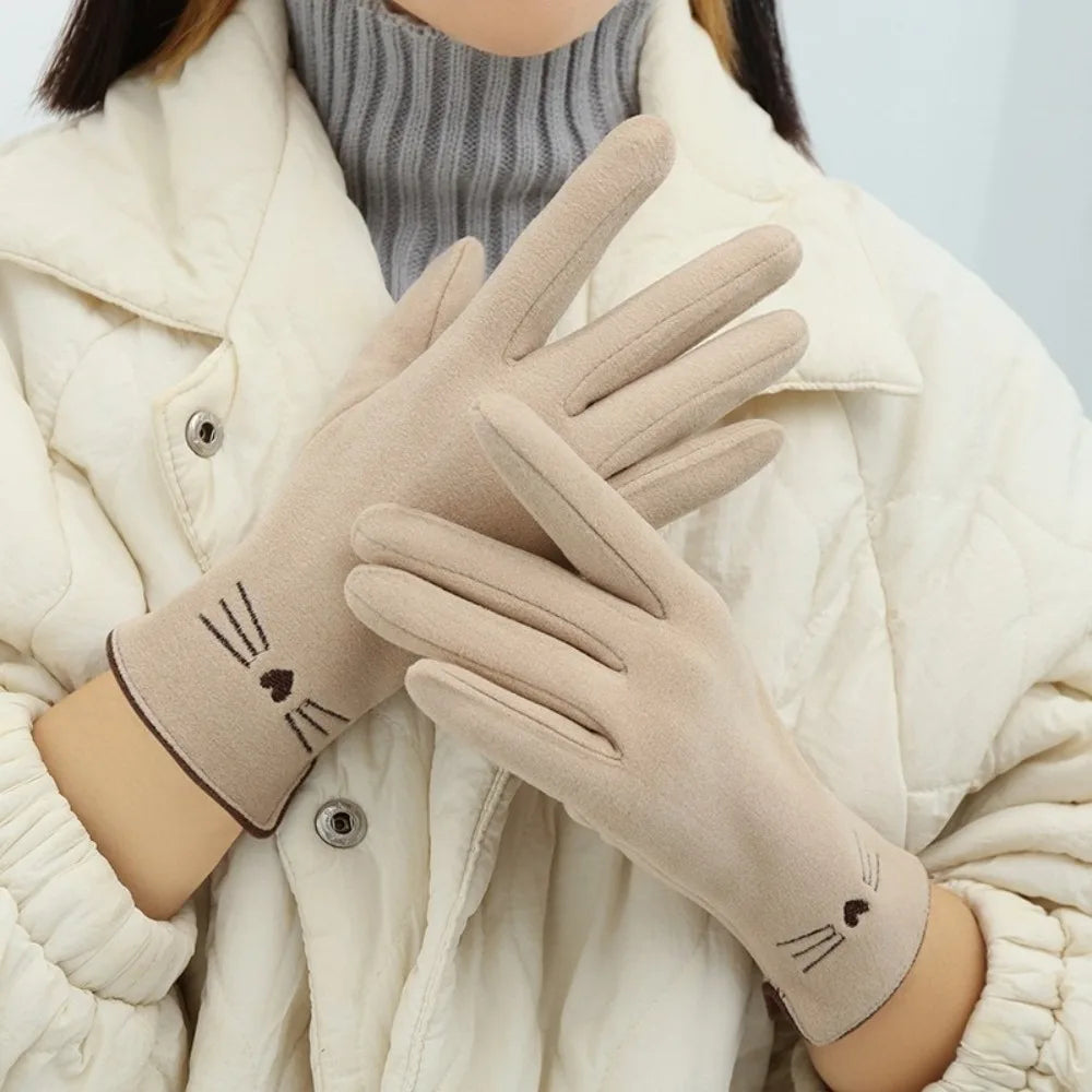 Cat Embroidered Touchscreen Winter Gloves for Women