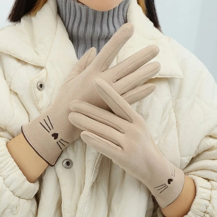 Cat Embroidered Touchscreen Winter Gloves for Women