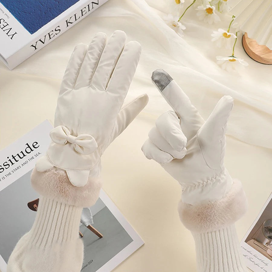 Elegant Waterproof Touchscreen Gloves with Bow Detail