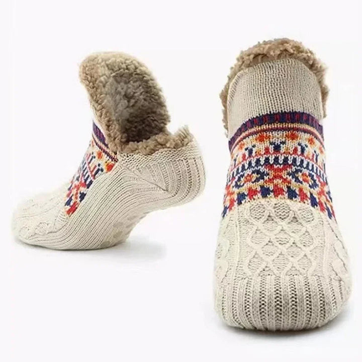 Plushley™ Snowflake Pattern Fleece-Lined Socks with Non-Slip Grips