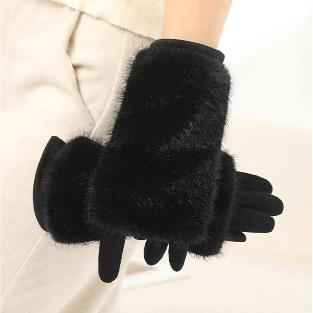 Suede Touchscreen Winter Gloves with Soft Faux Fur Trim