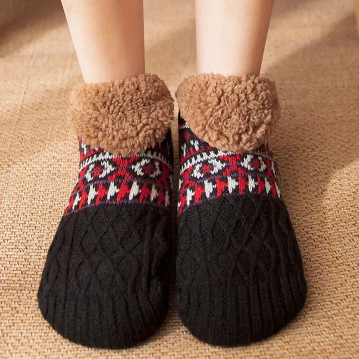 Plushley™ Snowflake Pattern Fleece-Lined Socks with Non-Slip Grips