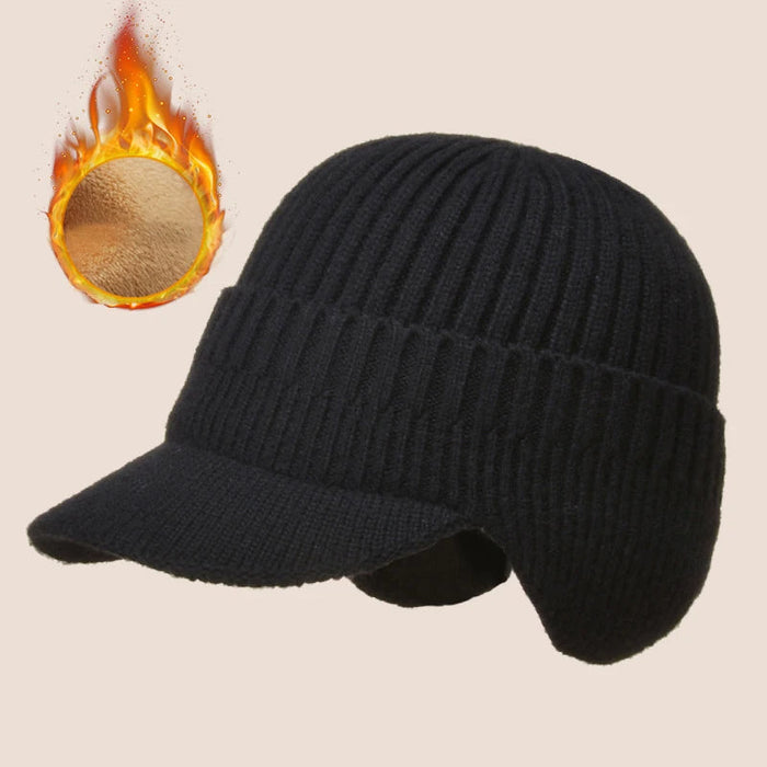 Plushley™ Men's Knit Winter Hat with Ear Flaps and Short Brim