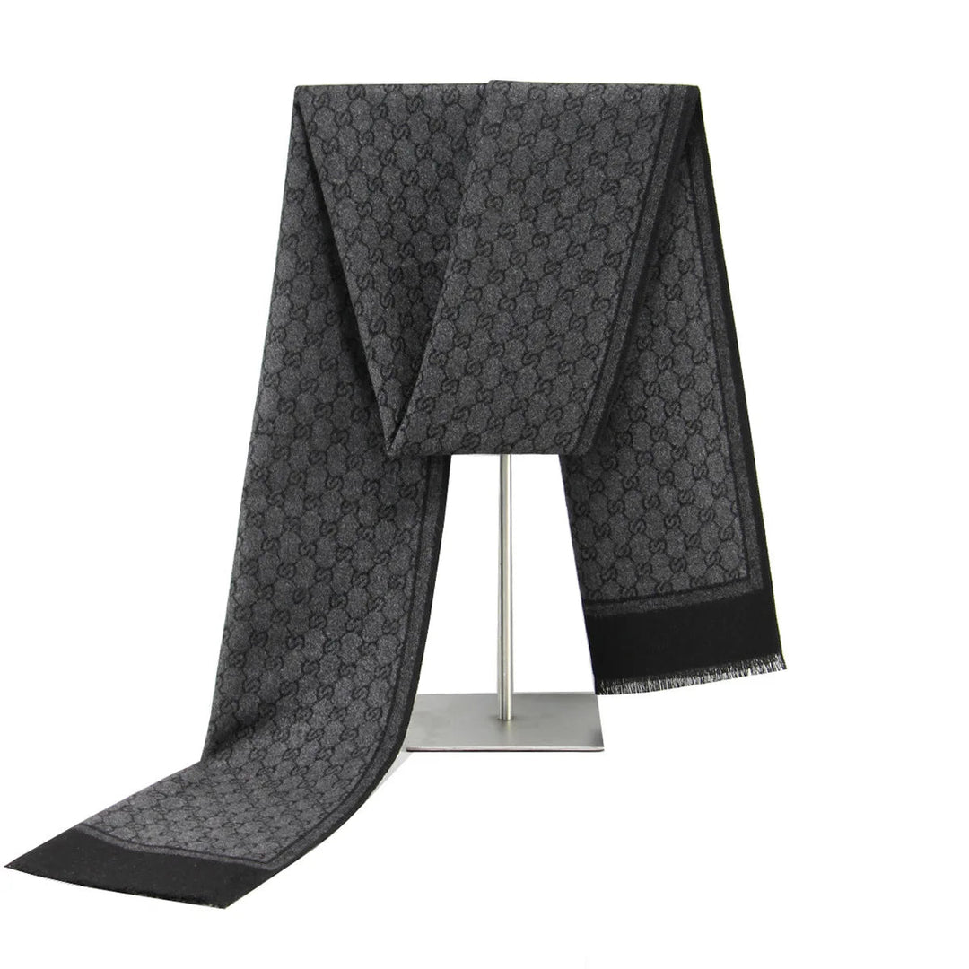 Cashmere-Feel Winter Scarf with Letter Print and Fringe Trim
